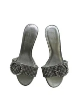 Kate Spade Seville Sandals Womens 6 Shoes Silver Heels Rhinestone Leather Casual