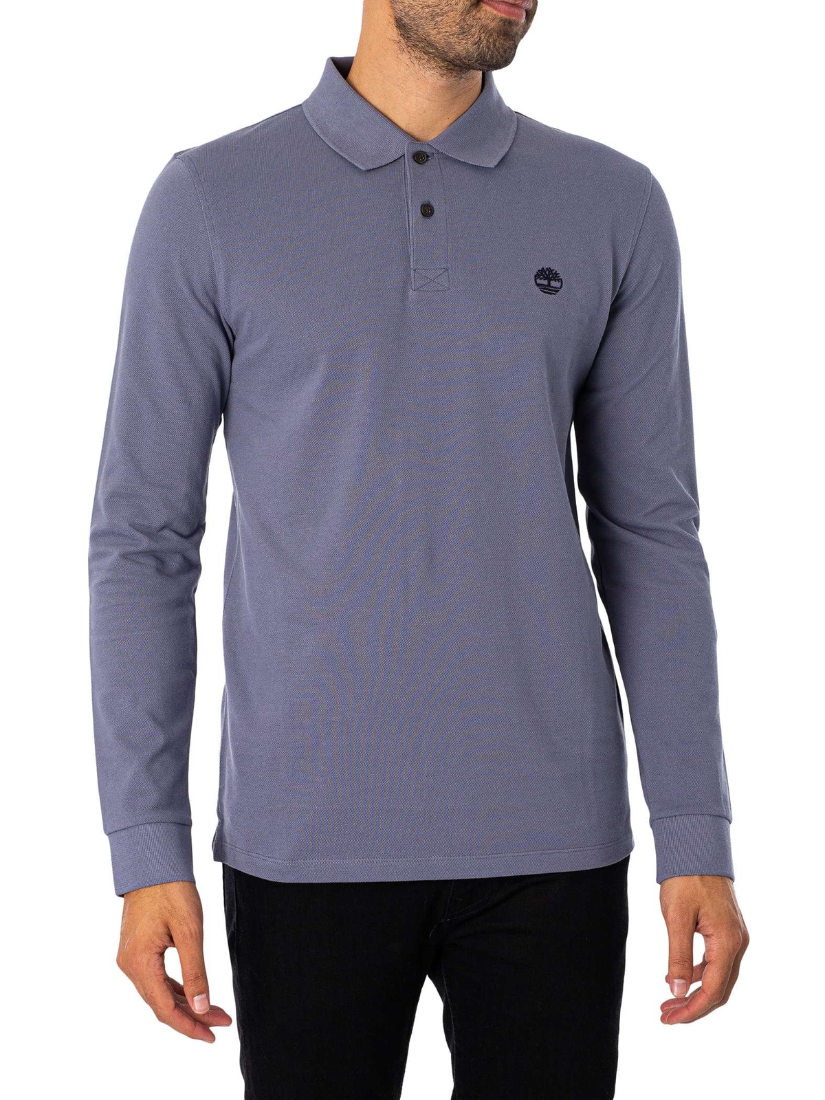 Мужская приталенная рубашка поло Millers River Pique с длинными рукавами Timberland синяя 11490₽