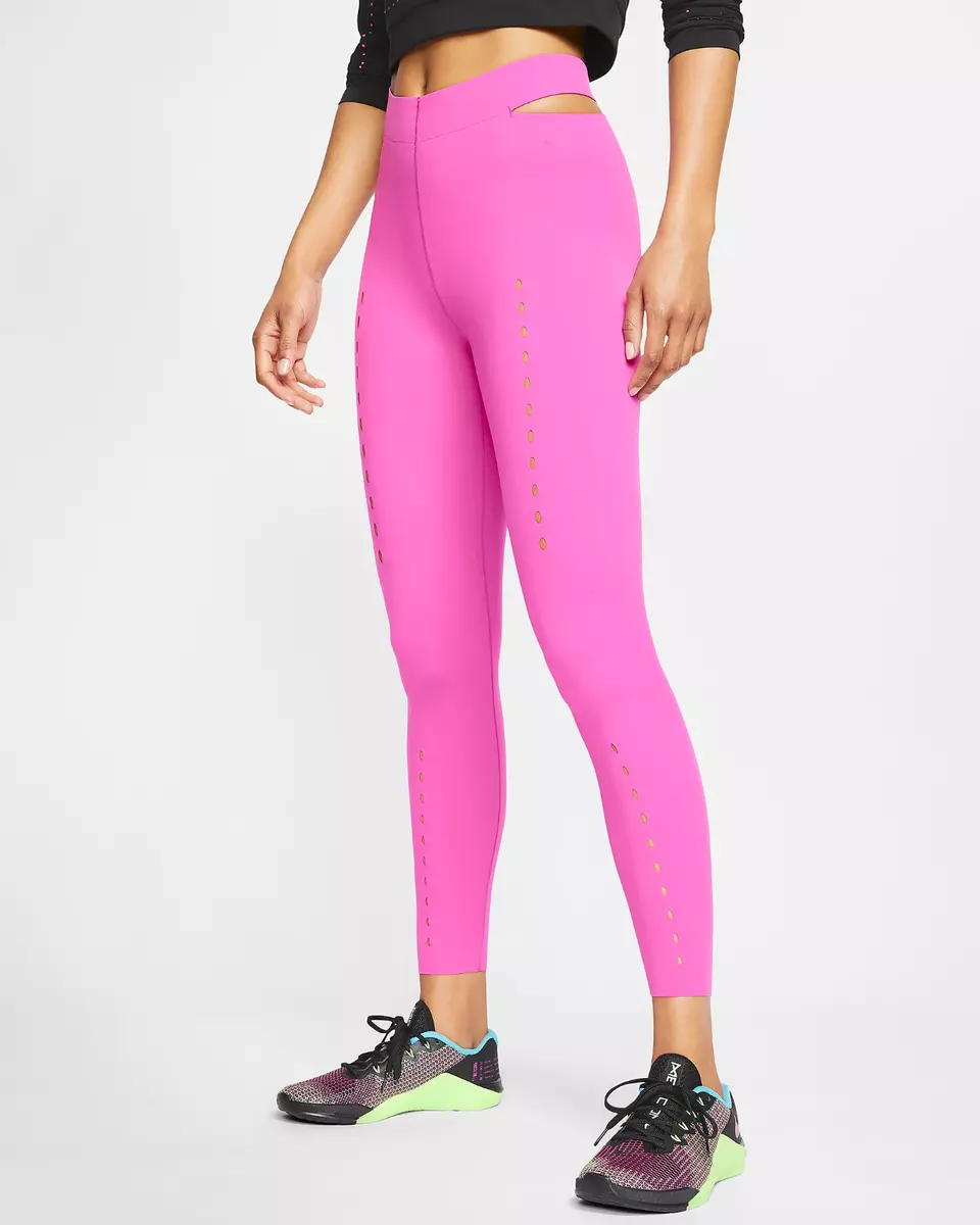 Women's Nike 7/8 Training Lazer Cut Tights M Pink Tight Gym Running Casual  New