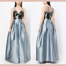 NWT 995 SACHIN BABI 4 A Line Sequin Erica Ball Gown Silver Ash Blue S1765
