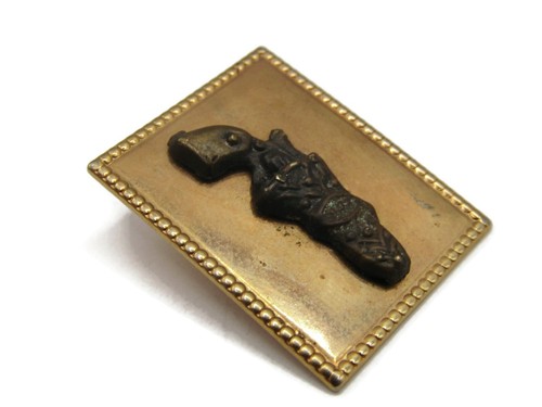 Vintage Western Bolo Tie Slide Revolver Pistol Gun Gold Tone Metal Beaded Edge