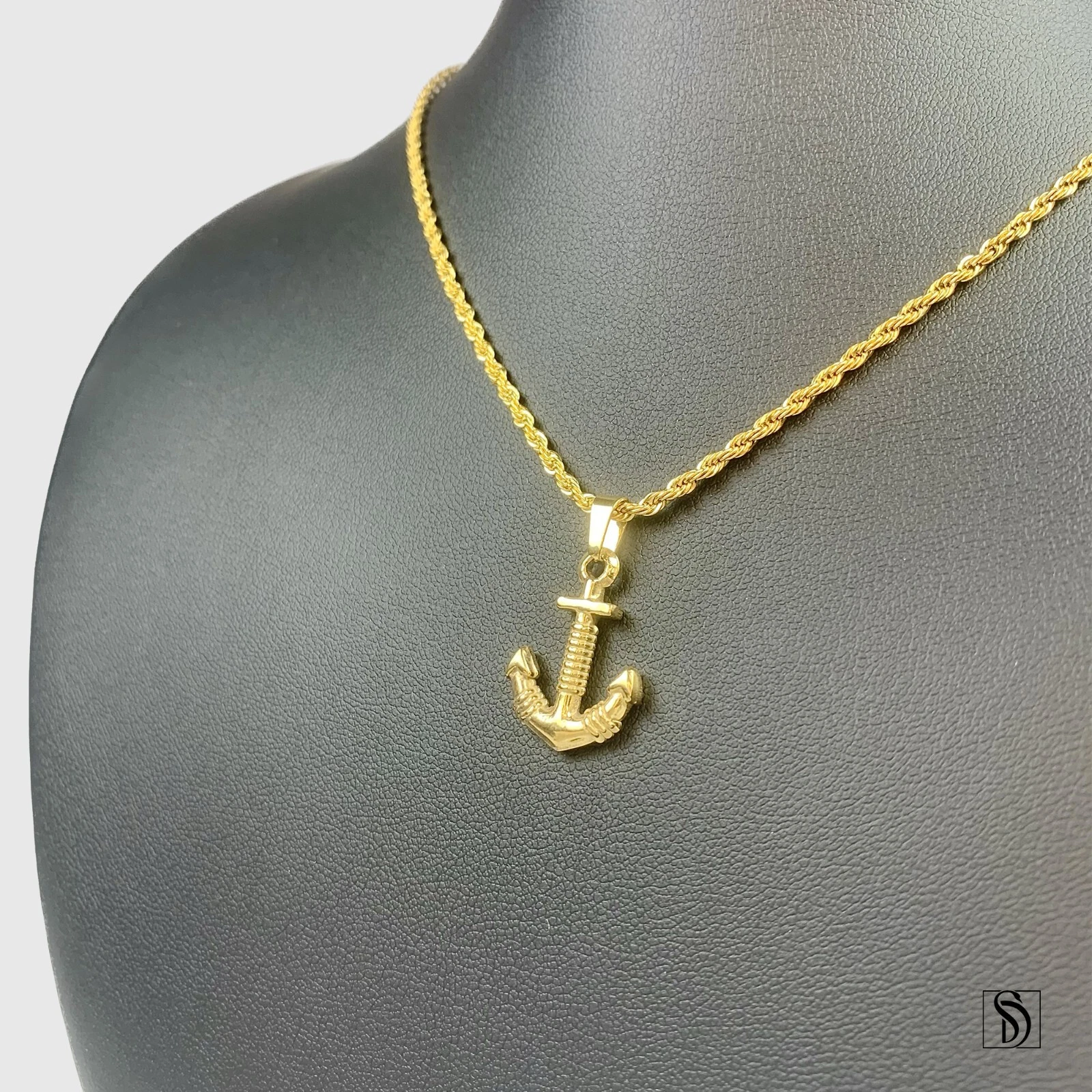Collier pendentif ancre en or 18 carats, bijoux charme nautique en acier inoxydable haut de gamme