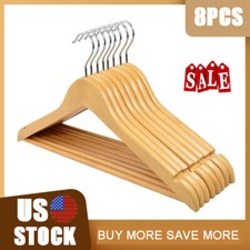 8Pack Wooden Hangers Clothes Heavy Non Slip Hangers Smooth Cloth Coat Hangers US