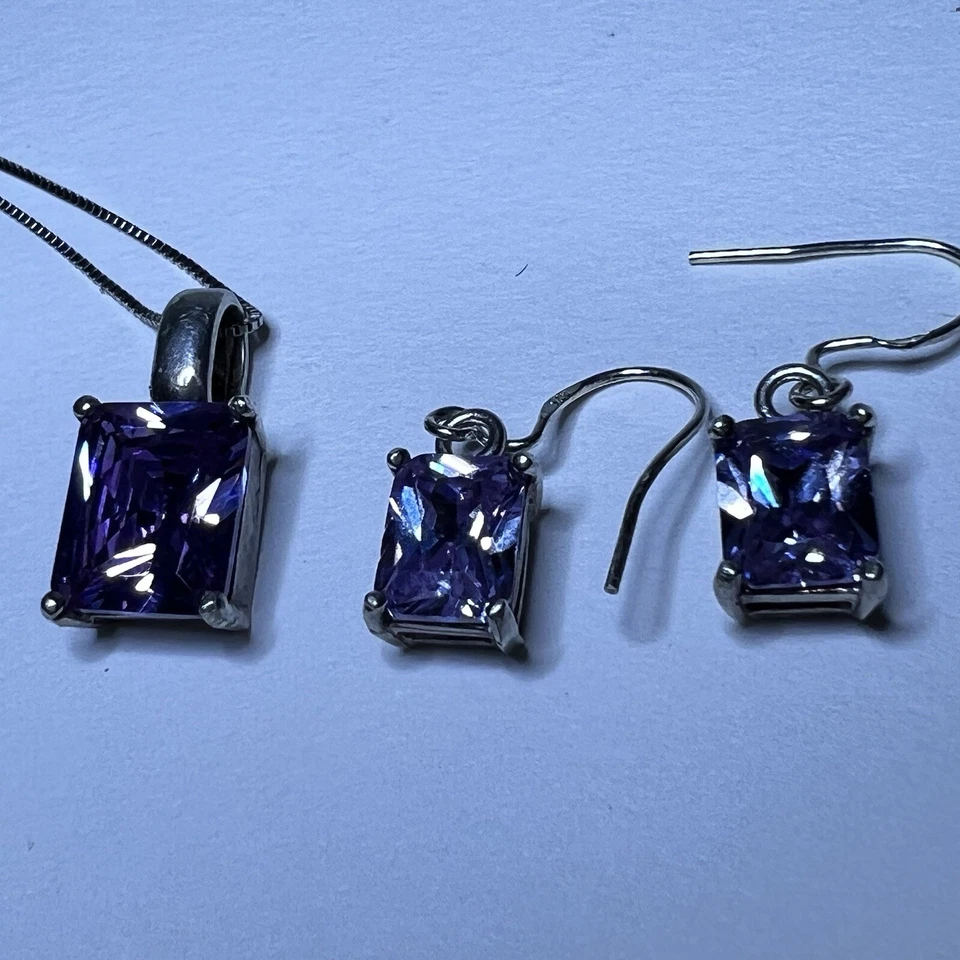 Juego de collar y pendientes vintage de circonitas cúbicas que cambian de color plata 925 S. 10 g Foto 4 de 4