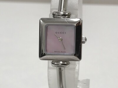 GUCCI 1900L Watch Square Quartz Women's White Dial Pink Vintage