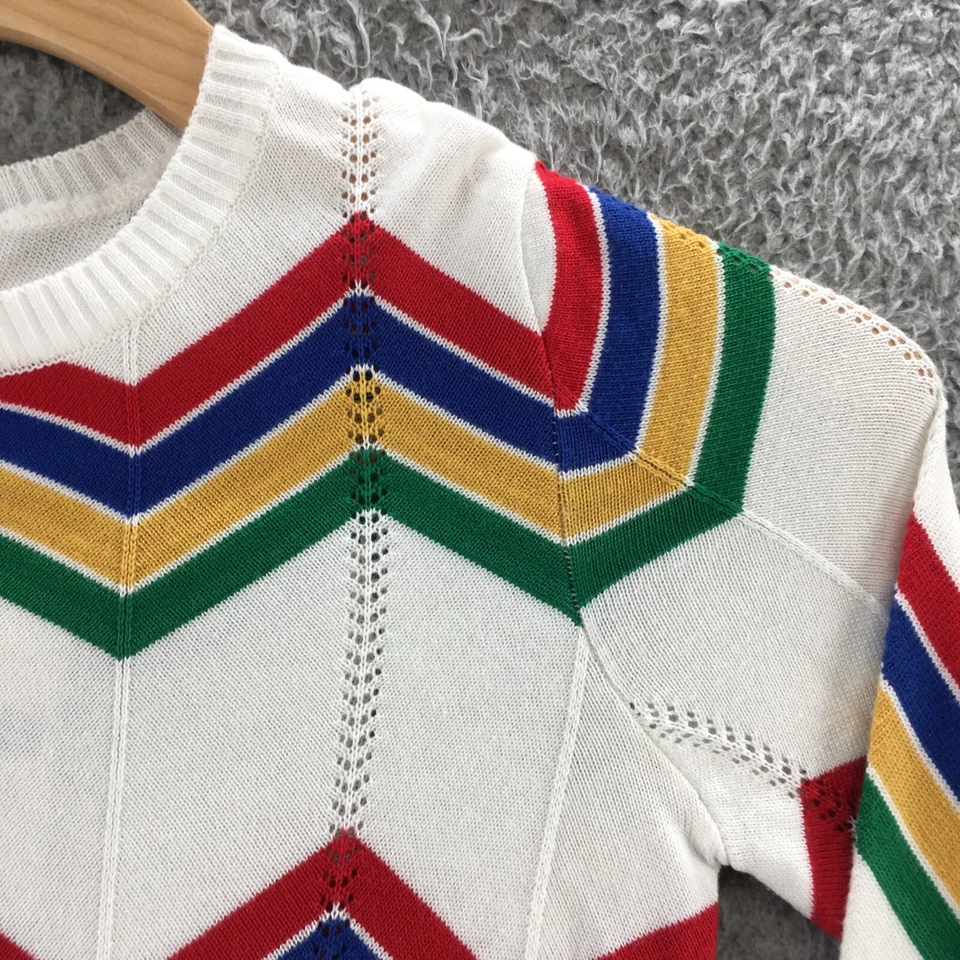 Suéter Pullover Forever 21 Mujer S Multicolor Blanco Manga Larga Tejido NUEVO Foto 3 de 4