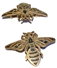 2 ARTS AND CRAFTS STYLE STERLING SILVER ARTISAN ENAMEL BEE FIGURE BROOCHES PINS