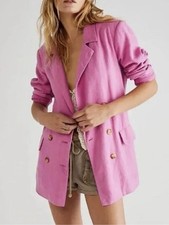 Free People Olivia Linen Blend Blazer Jacket Pink Size M