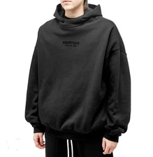 Eccentials Hoodie Fear Of God Black Mock Neck Side Pockets M