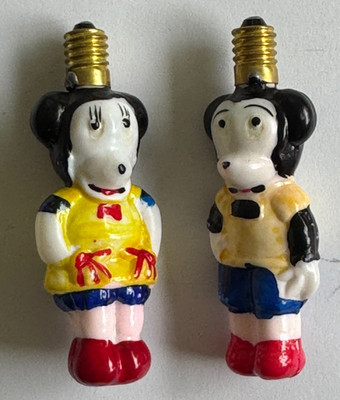 VTG  Mickey/Minnie Mouse Figural Christmas Light Bulbs Japan Milk Glass 3.25''