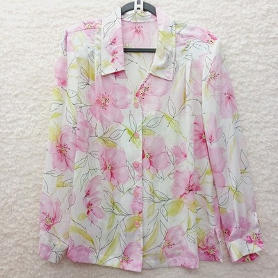 Blouse Button Up Floral Cherry Blossom Bloom Cottagecore Barbie Pink Soft Sz 2X