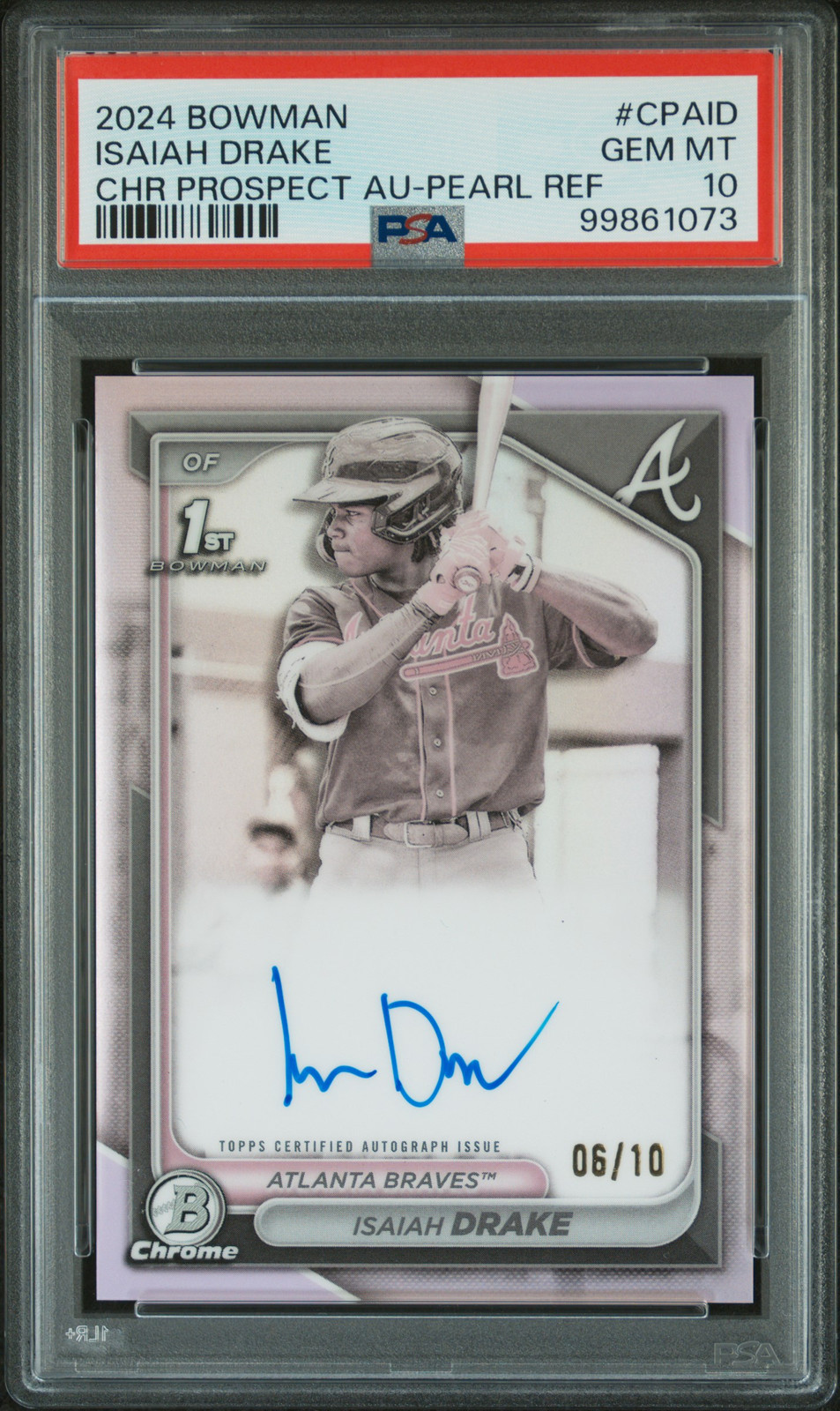 2024 Bowman Chrome 1st Autographs #CPAID Isaiah Drake Pearl /10 PSA 10