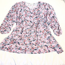 Natural Life Mini Dress Women Floral Embroidered Tunic Shirt Boho Peasant Size M