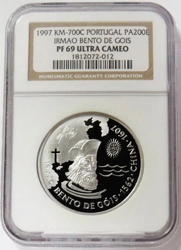 1997 PLATINUM PORTUGAL 200 ESCUDOS 1oz IRMAO BENTO DE GOIS NGC PF 69 UC