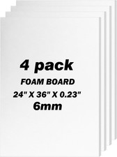 4 Pack 24 x 36 Inch White Foam Board 0.23 Thick Double Sided Poster Board