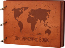 Our Adventure Book 11.9  7.6 Inch Scrapbook Photo Album, Retro 3D Wooden Travel