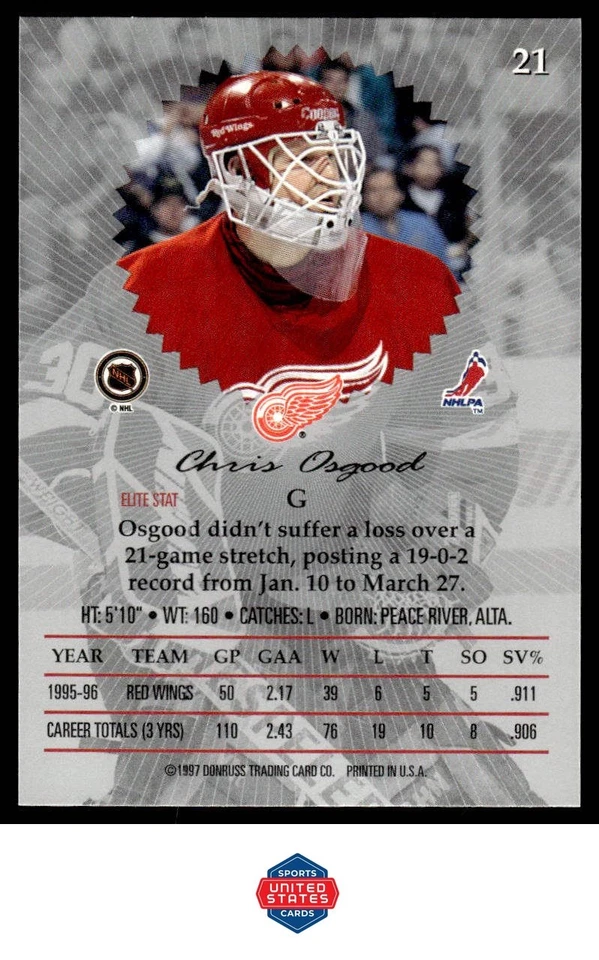 1996-97 Donruss Elite #21 Chris Osgood - Image 2 of 2