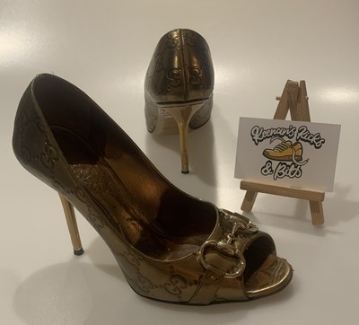 Gucci Damen-Pumps goldfarben Guccissima Leder Hollywood Horsebit zehenfrei UK 3,5 C