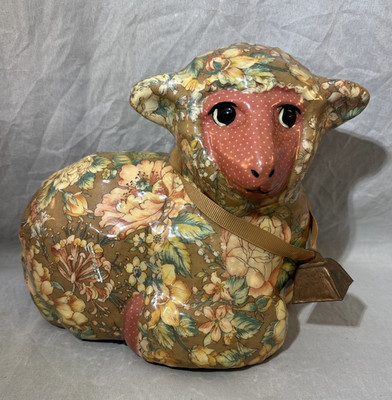 Vintage Ceramic Lamb Figurine Floral Pattern Home Decoration Collectible Cottage