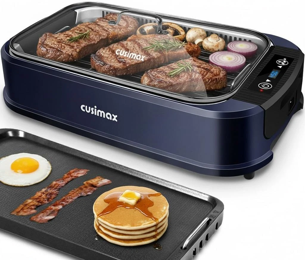 Smokeless Electric Indoor Grill & Griddle with Turbo Smoke Extractor