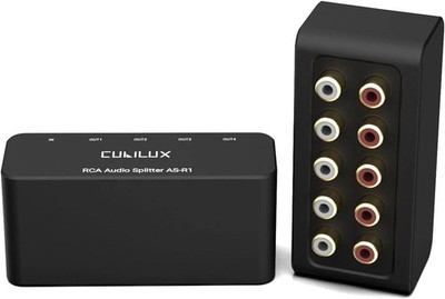 Audio RCA Splitter Box 4-Way Aluminum Alloy 1 In 4 Out Stereo Signal Distributor