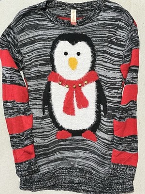 No Boundaries schwarz/weiß Pinguin Weihnachtspullover Größe 7-9 (10-12)