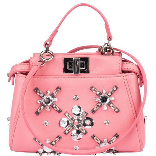 Borsa a mano Fendi Pink Leather Crystal Micro Peekaboo - Foto 1 di 13