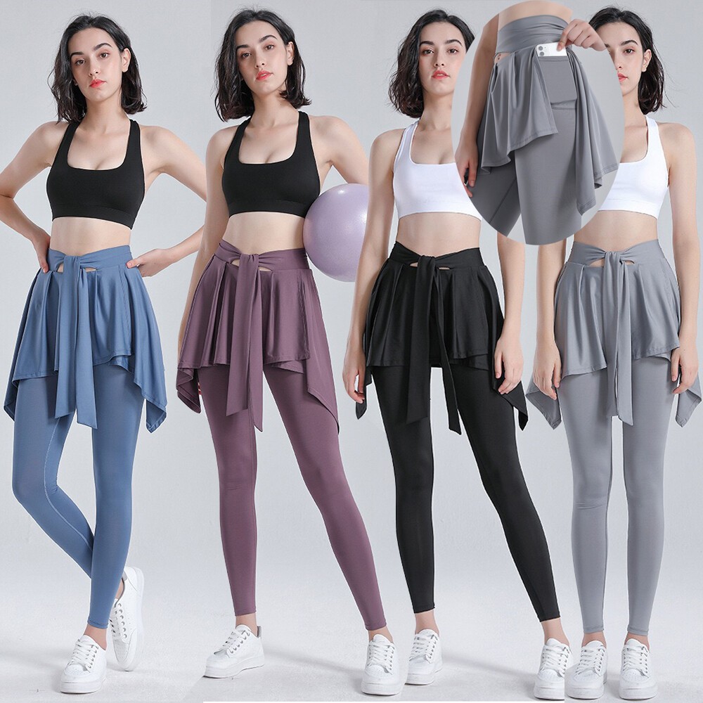 Women's Workout Tennis Skirted Leggings Athletic Skirts GYM Yoga Pants Plus Size