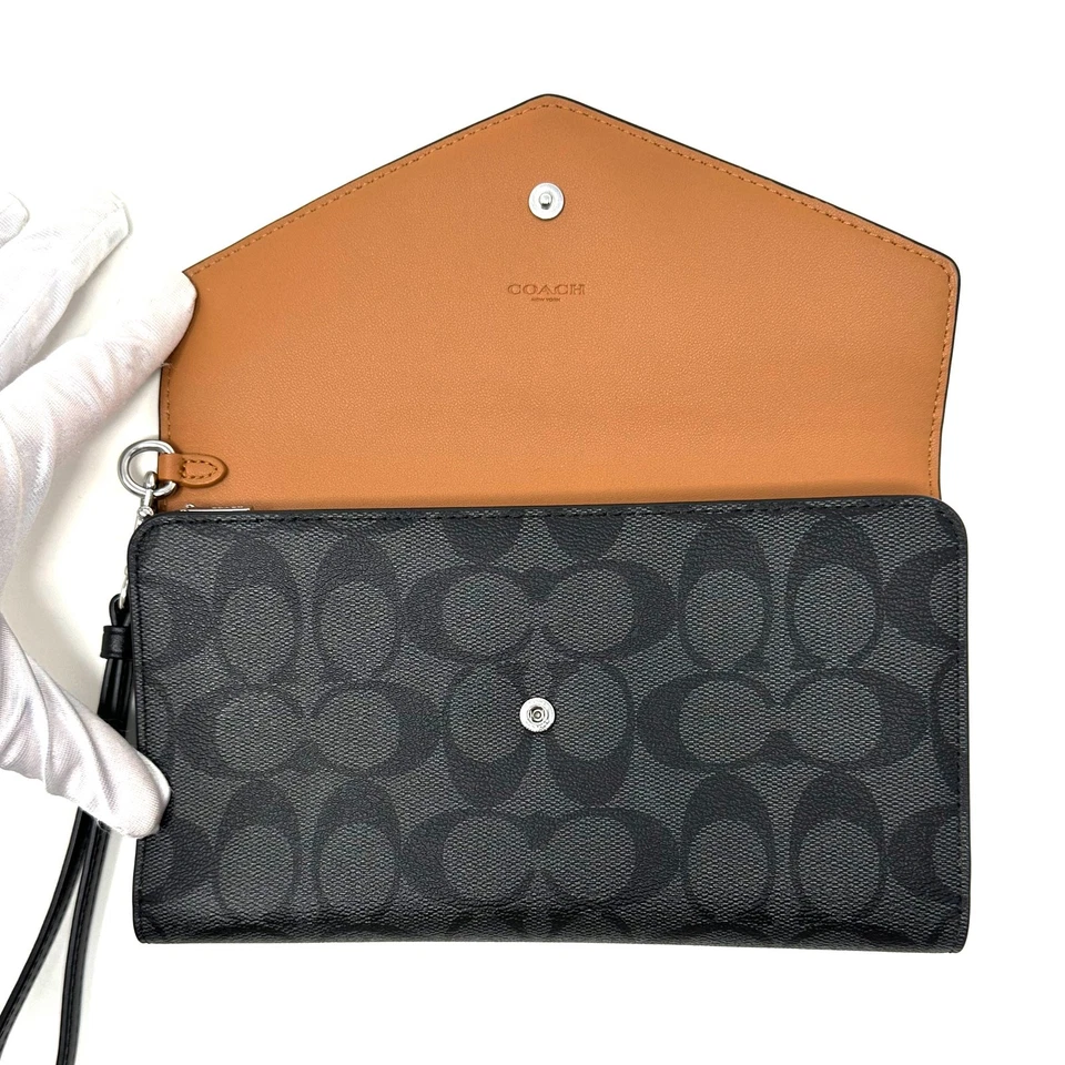 Coach Travel Envelope Wallet In Signature Canvas Graphite Black C1962 - Image 3 of 4