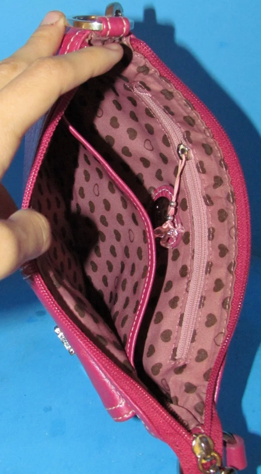 Vtg Y2k Lovecat Rare "Valentine Heart Clasp" Pink Leather Handbag L@@K Foto 3 de 4