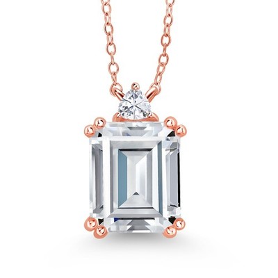 18K Rose Gold Plated Silver Pendant with Chain Necklace Set with Moissanite