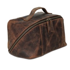 KomalC Luxury Leather Men  s Toiletry Travel Bag   Handmade Shaving Kit with Wate