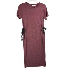 Lush Burgundy Side Tie Midi Dress Short Sleeve Stretch Casual Size S