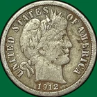 1912 Barber Dime Silver Very Fine VF Coin #32857