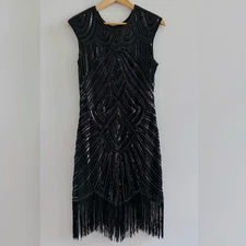 NEW Babeyond 1920's Flapper Girl Sequin Dress Women's Medium Black