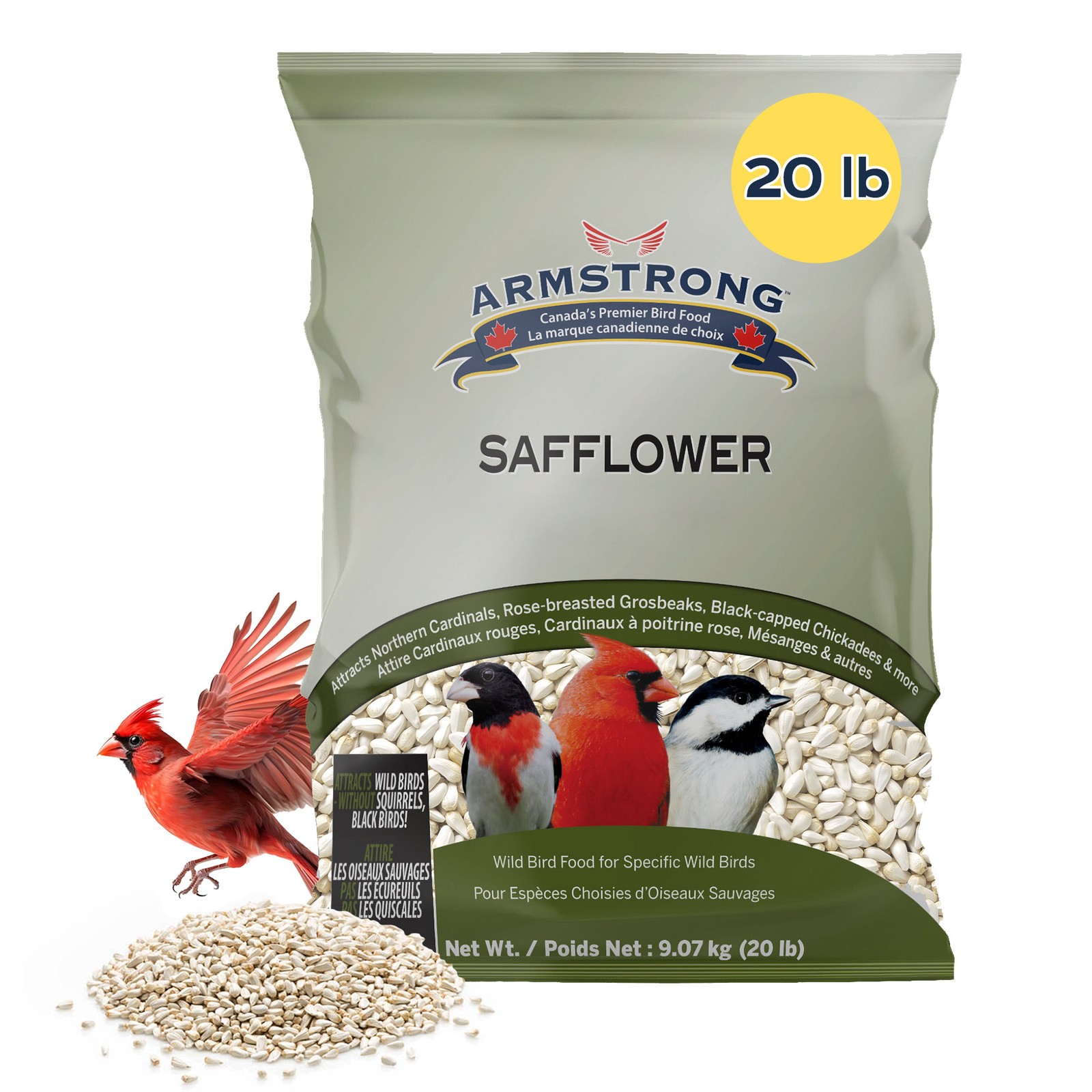 Safflower Wild Bird Seed For High Energy, 20lbs