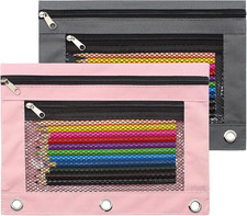 Pencil Pouch 3 Ring Binder Pouch Zippered Pencil Case Canvas Pencil Bag with 2 C