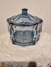 Vintage Indiana Glass Concord Blue Octagonal Candy Dish with Lid 