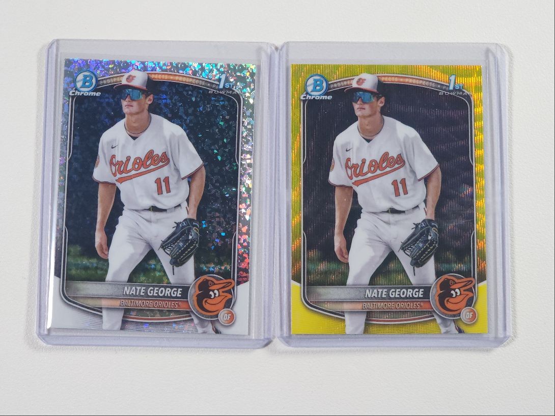 [2] NATE GEORGE 2025 BOWMAN CHROME 1ST YELLOW WAVE MINI DIAMOND /75 Q2277