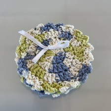 Handmade Crochet Coasters Set of 4 Blue Green White Cottagecore New 5 Inches