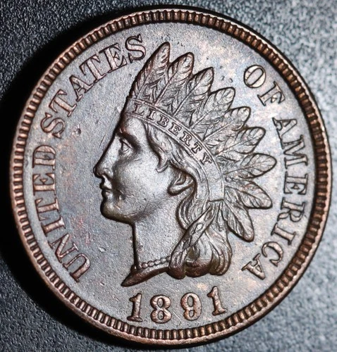 1891 INDIAN HEAD CENT -With LIBERTY & 4 DIAMONDS - AU UNC