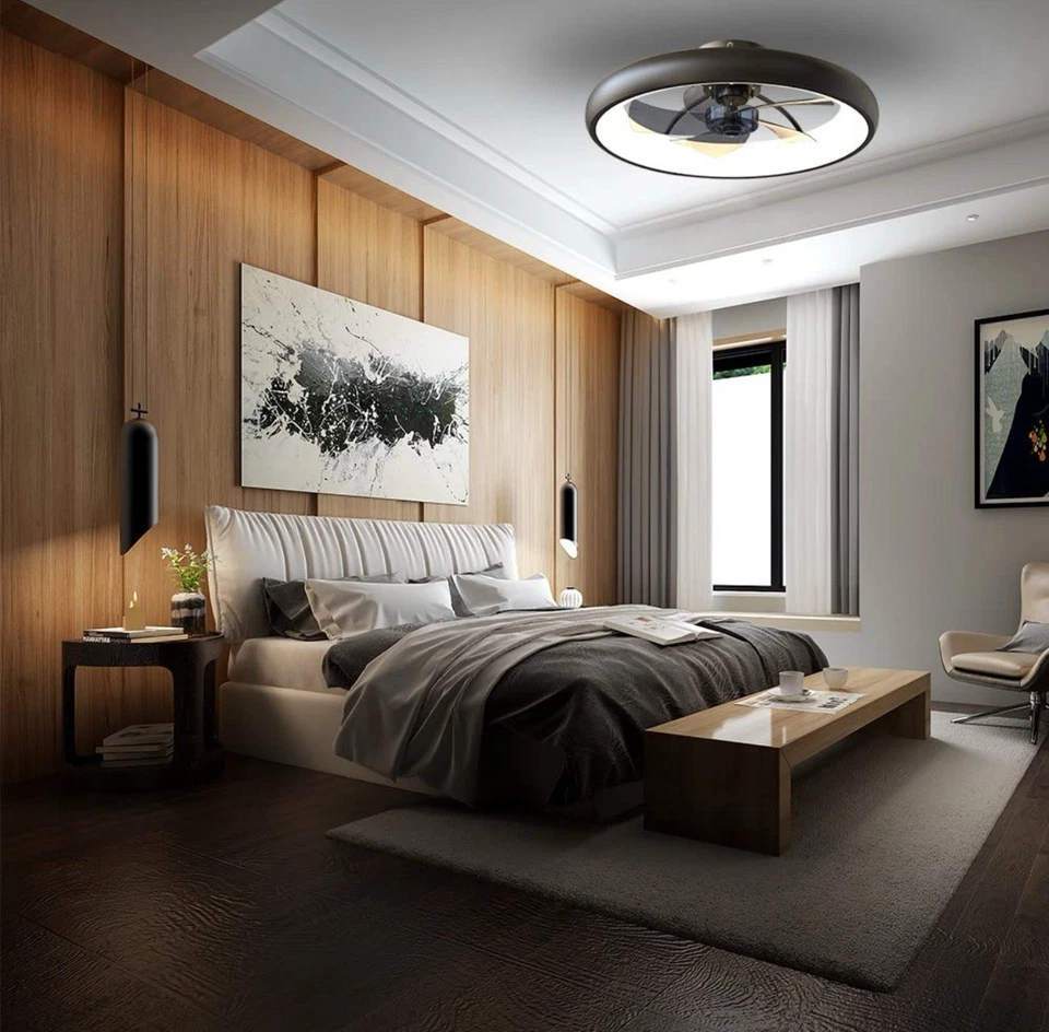 Cikass Ceiling Fan w/ Light Dimmable LED Remote 5 Invisible Blades Flush Mount - Image 3 of 4