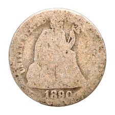 1890 Seated Liberty Dime 90% Silver Worn Discernible Date