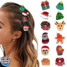 12 Pcs Christmas Hair Claw Clips Santa Claus Xmas Tree House Elk and Hat Desi