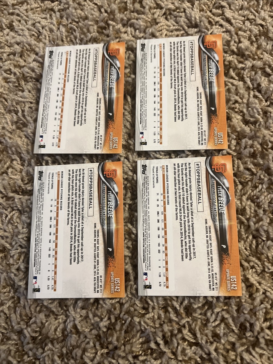 2018 Topps Update US142 Tyler Beede 4 count Rookie card lot Giants