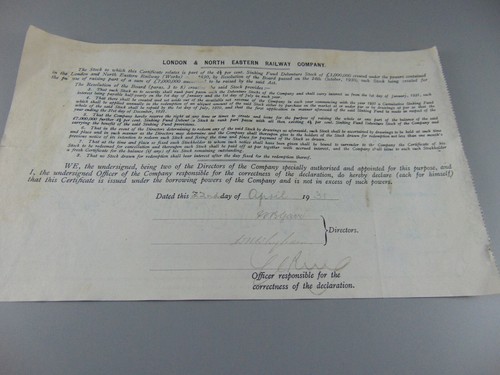 LNER London North East Railway Share Certificate 1931 Fylde Water Blackpool - Bild 2 von 7