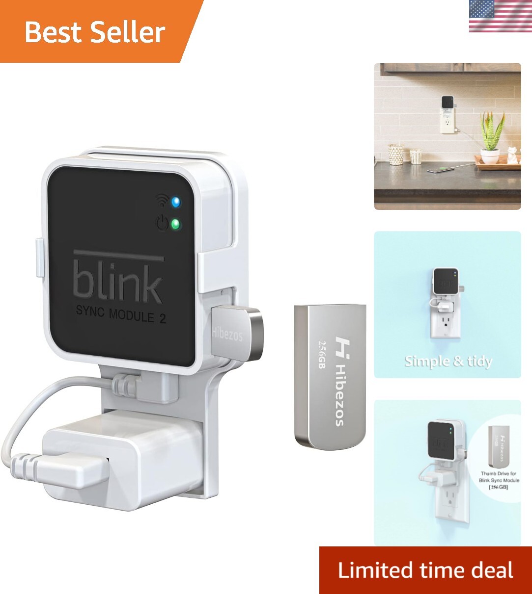 256GB USB Flash Drive and Outlet Mount for Blink Sync Module 2, Save Space an...-image