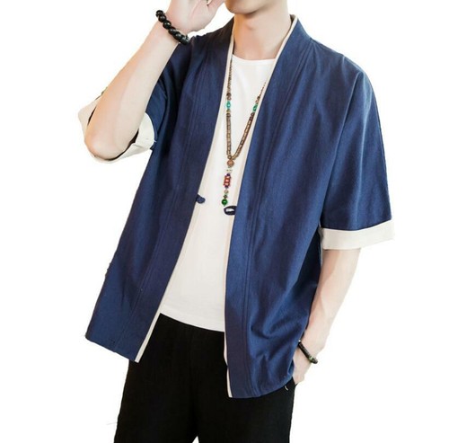 Mens Cotton Linen Tops Coat Cardigan 