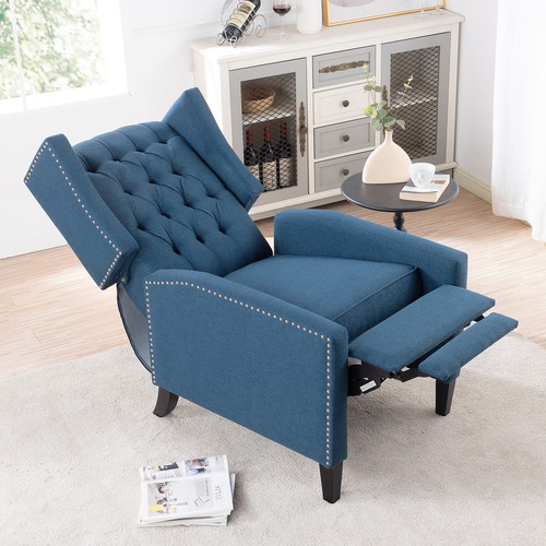 Wingback Manual Recliner Chair Single Sofa Home Theater Seating Bedroom Blue NEW - Picture 4 of 9