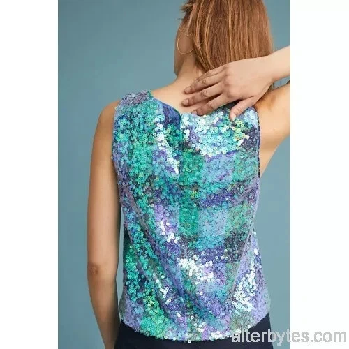 MAEVE by Anthropologie Amatheia Sequined Check Sleeveless Women's Top Size 10 - Image 4 of 4